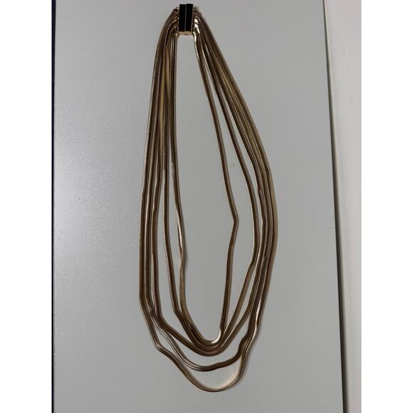 OPC Gold Tone Chain Necklace Snake 5 Strand Layered Magnetic Closure Long - Picture 6 of 7